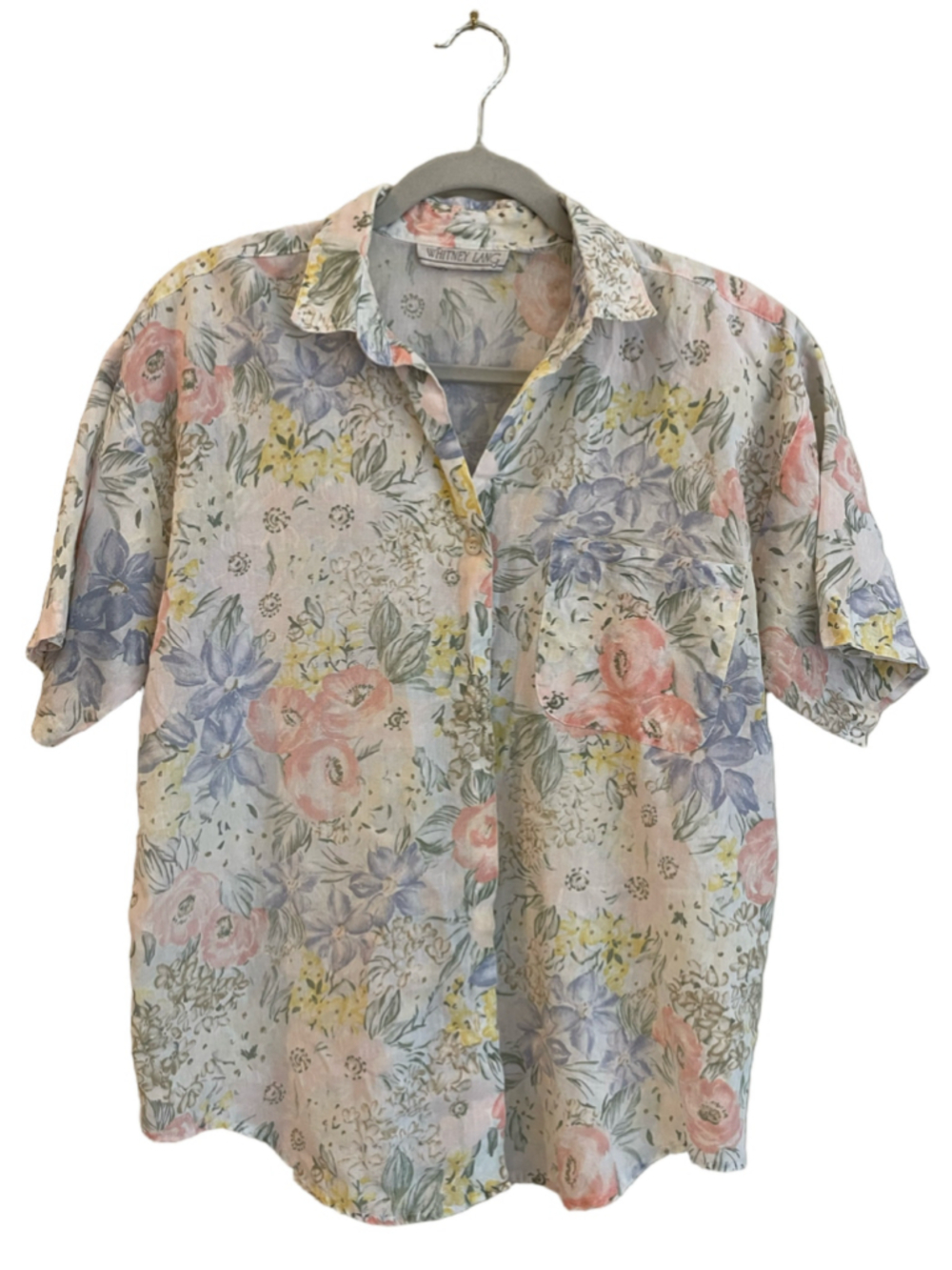 Vintage 90s Whitney Lang Floral Shirt Women’s M Pastel Cottagecore Button Up